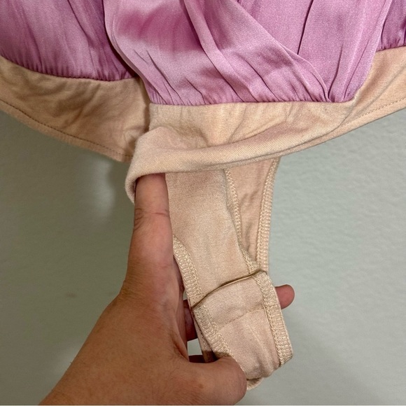 Paige Mauve Pink Solid Dijon Surplice Short Sleeve Bodysuit Size S - Picture 8 of 11